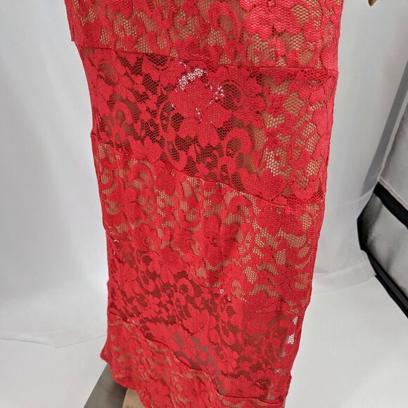Vintage y2k ABS Allen Schwartz Maxi Dress Floral Lace Slit Pink Wrap Size Small - Picture 11 of 11